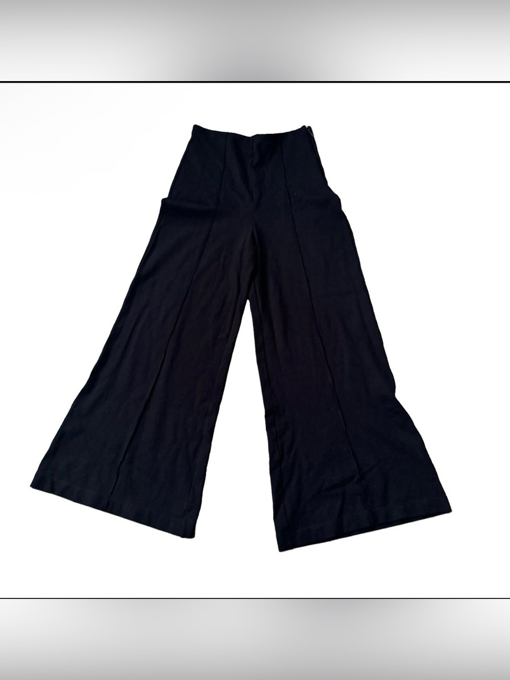 Quince Ultra Soft Wide Leg Flare Pants Womens M High Waisted Black Stretch Knit